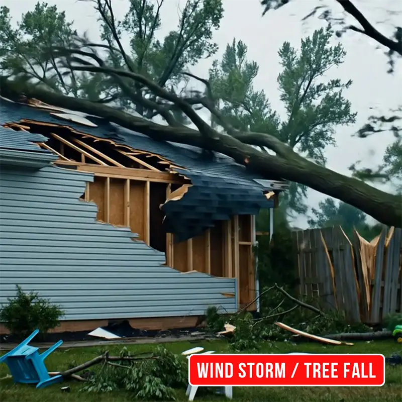 Public adjuster inspecting wind storm and tree fall damage in Pennsylvania